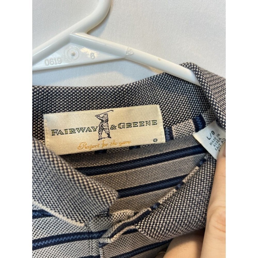 Fairway & Greene L  Shortsleeve Polo Gray Navy Stripe‎ Ocean Forest Golf Club - Picture 3 of 5